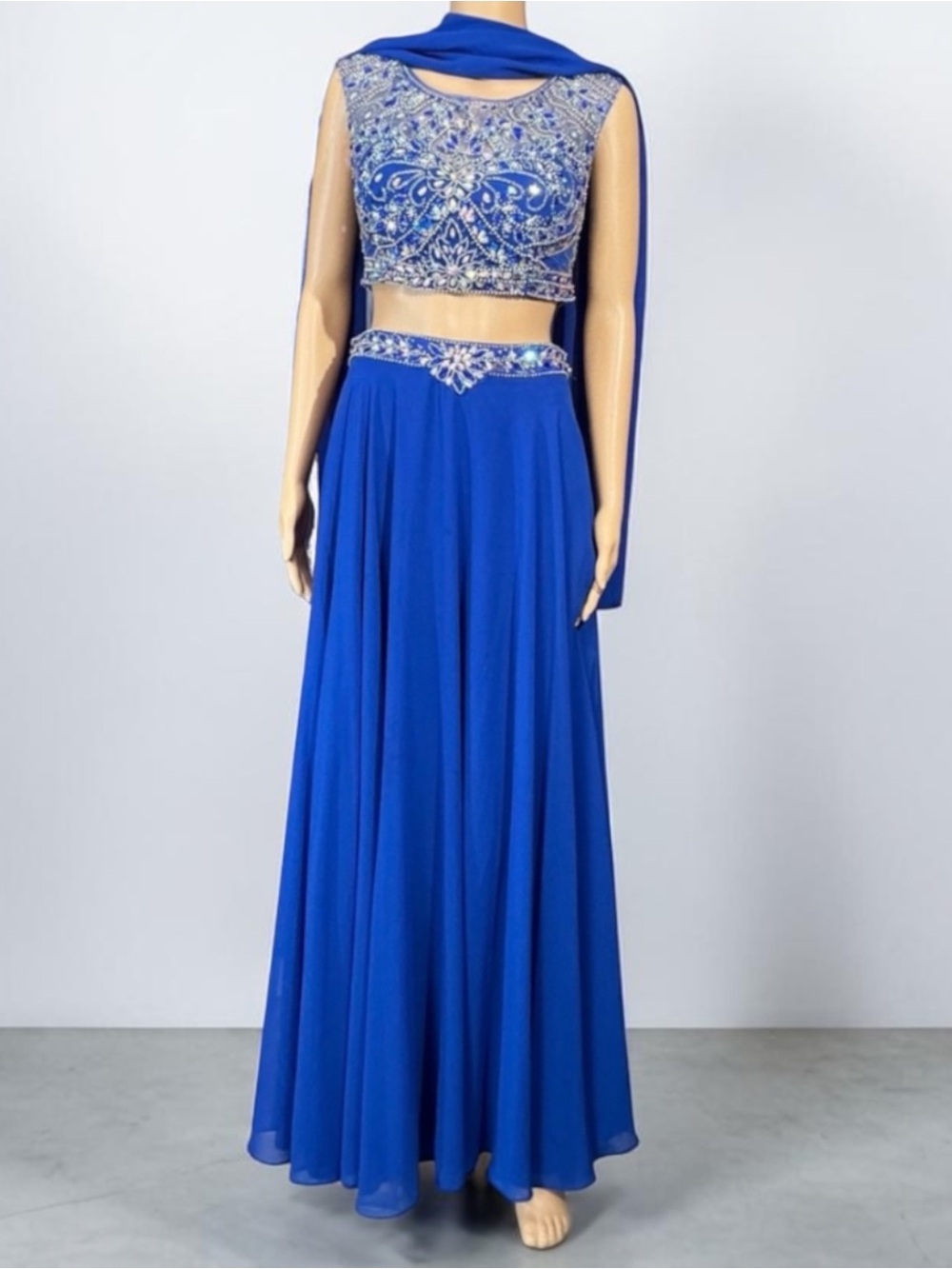 Vintage Elizabeth K Elegant Blue Embellished Prom Dress Evening Gown